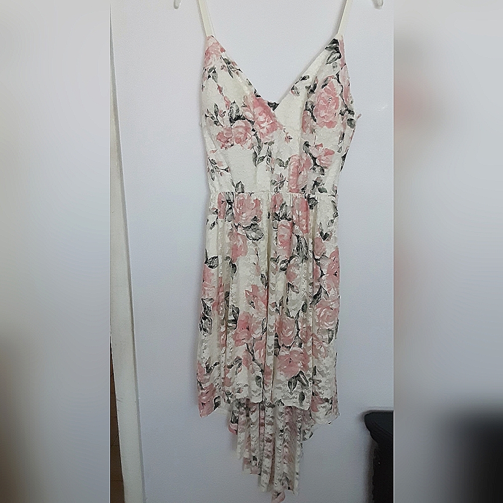 All Lace Hi-Low Lined Dress Low v-neck Adjustable Straps
